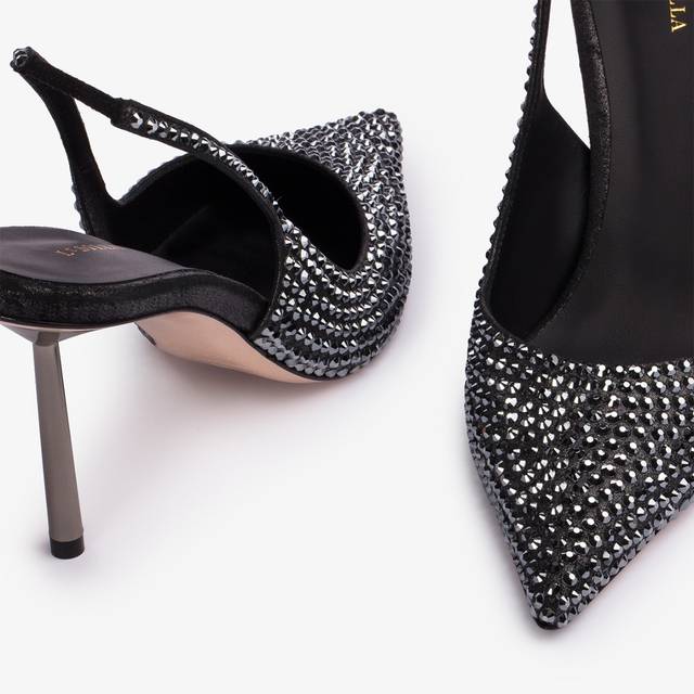 Le Silla Slingback Cristalli Nero Jet