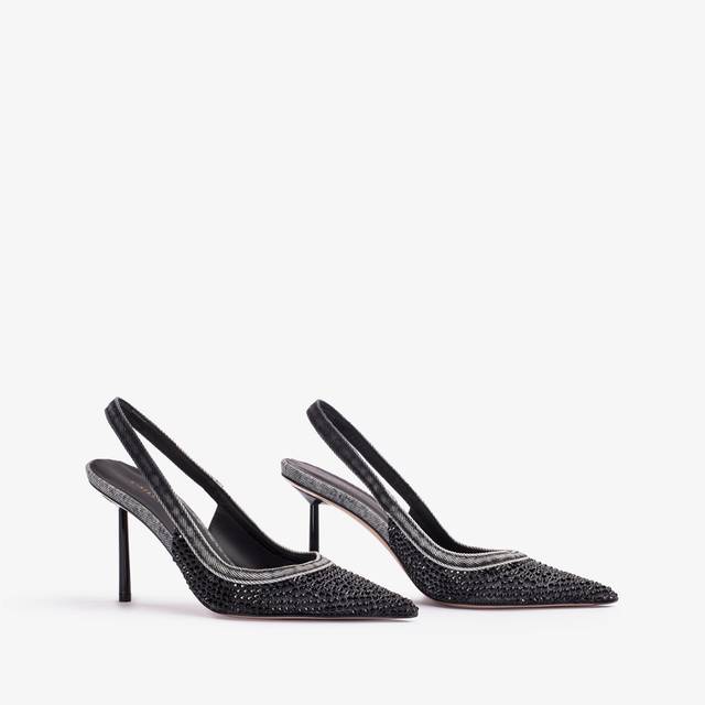 Le Silla Slingback Gioiello Denim Nera E Cristalli