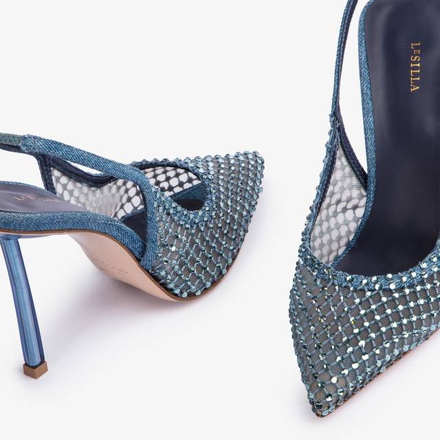 Le Silla Slingback Gioiello Rete Blu Denim