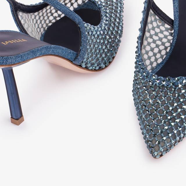Le Silla Slingback Gioiello Rete Denim Blu