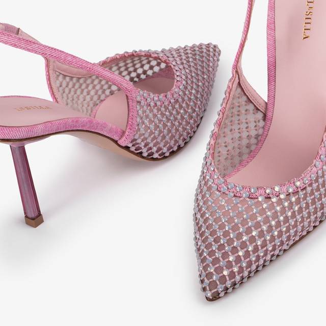 Le Silla Slingback Gioiello Rete Denim Rosa Dea