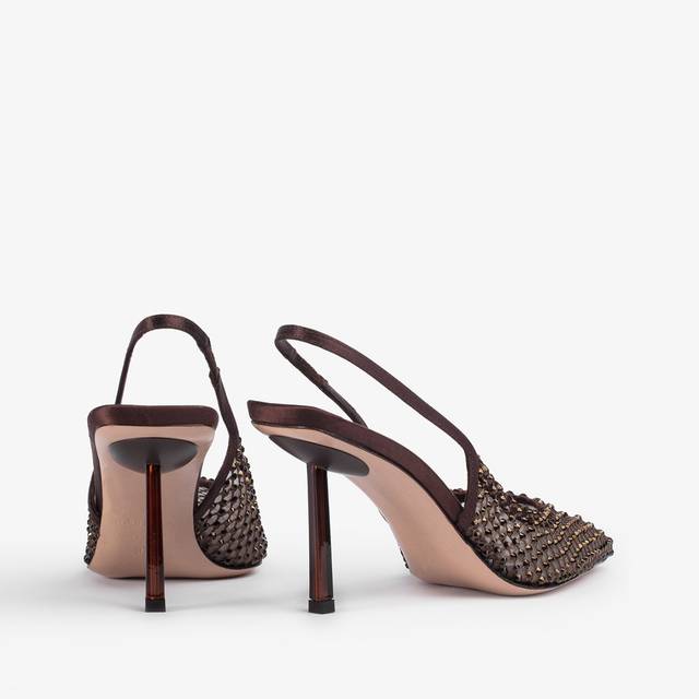 Le Silla Slingback Gioiello Rete Marrone Fondente