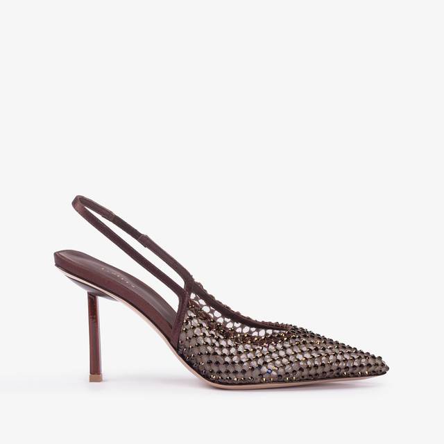 Le Silla Slingback gioiello rete marrone fondente