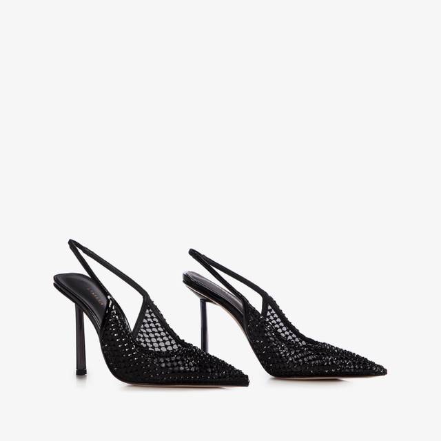 Le Silla Slingback Gioiello Rete Nero Jet