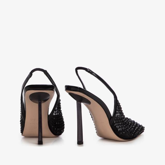Le Silla Slingback Gioiello Rete Nero Jet