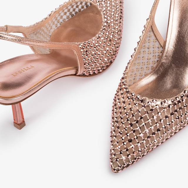 Le Silla Slingback Gioiello Rete Oro Rosa