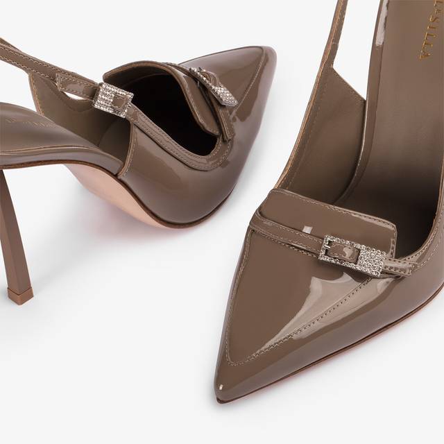 Le Silla Slingback Mocassino Vernice Grigio Sesamo