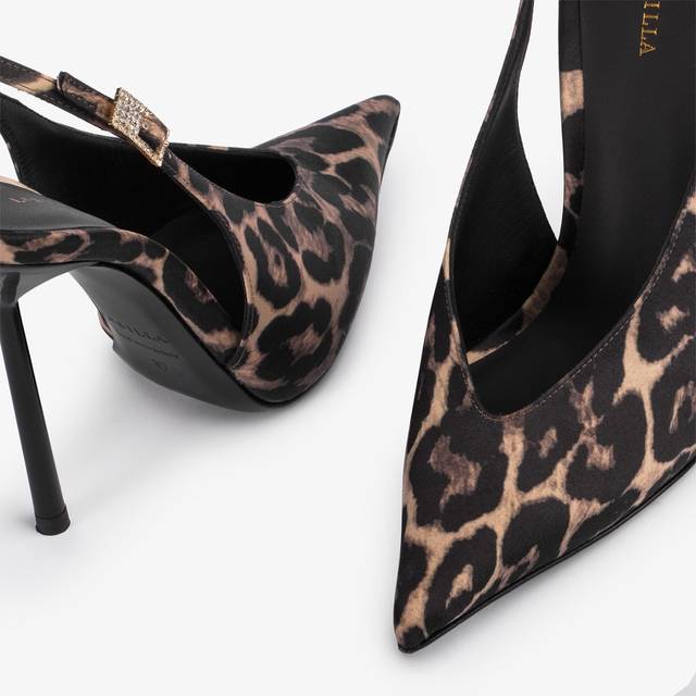 Le Silla Slingback Raso Stampa Leopardata