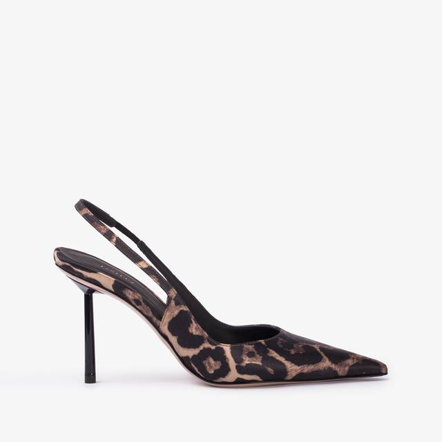 Le Silla Slingback raso stampa leopardata