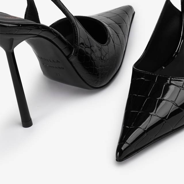 Le Silla Slingback Stampa Coccodrillo Nera