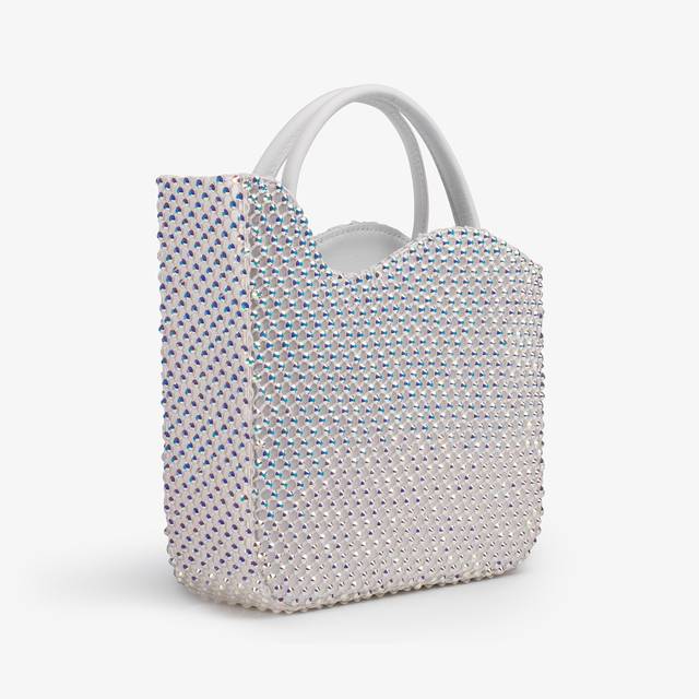 Le Silla Small Bag Raso Bianca Con Cristalli