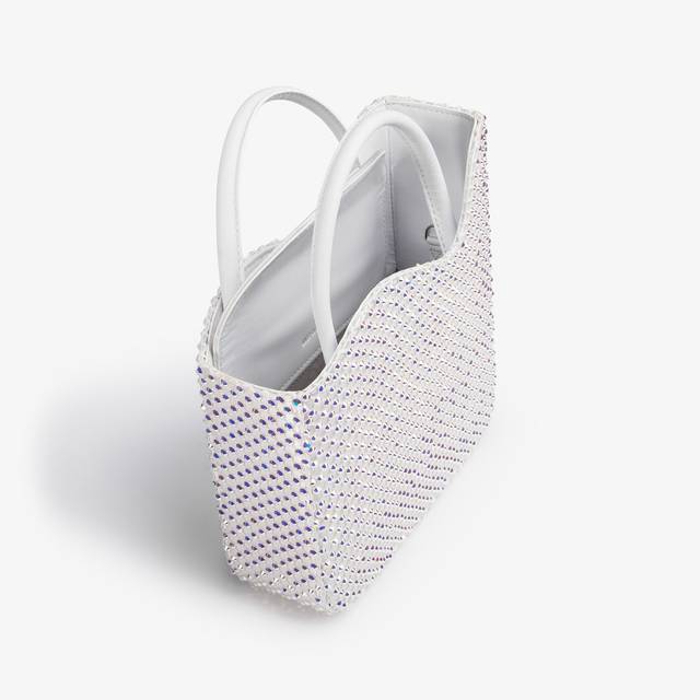 Le Silla Small Bag Raso Bianca Con Cristalli