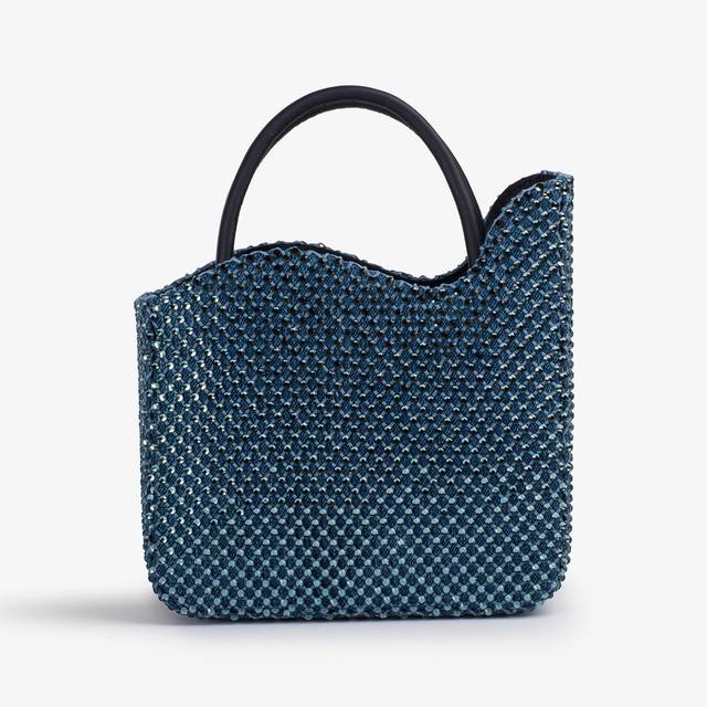 Le Silla Small bag raso blu denim con Cristalli