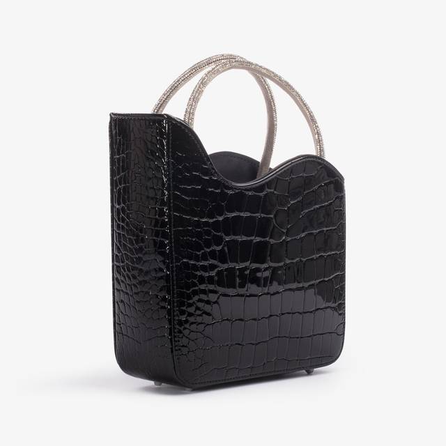 Le Silla Small Bag Stampa Cocco Nera Con Cristalli