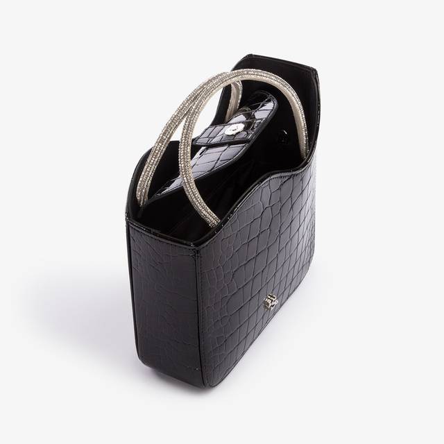 Le Silla Small Bag Stampa Cocco Nera Con Cristalli