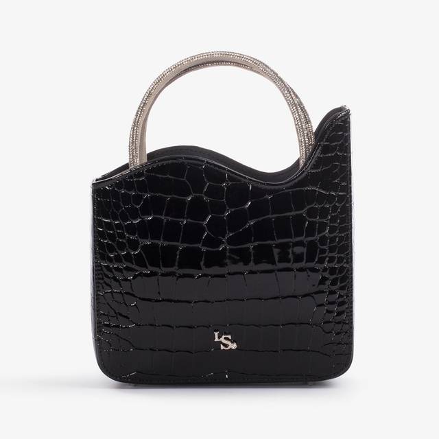 Le Silla Small bag stampa cocco nera con Cristalli