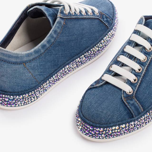 Le Silla Sneaker Denim Blu Con Cristalli