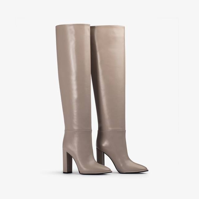 Le Silla Stivale Al Ginocchio Pelle Grigio Marmo