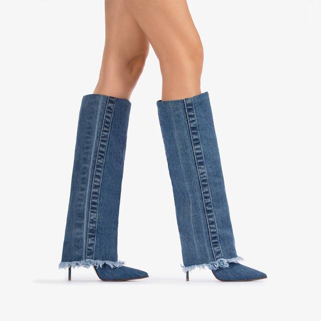 Le Silla Stivale Con Risvolto Denim Blu