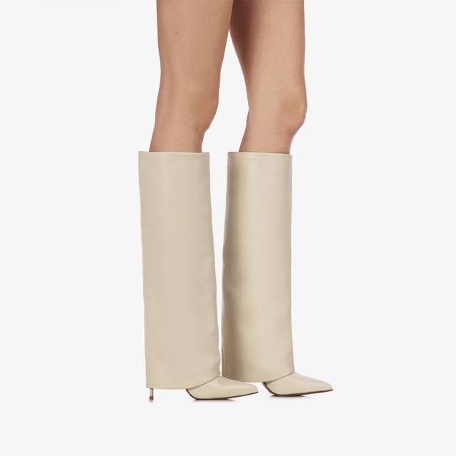 Le Silla Stivale Con Risvolto Nappa Bianco