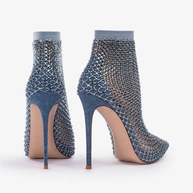 Le Silla Stivaletto Calza Blu Denim E Cristalli