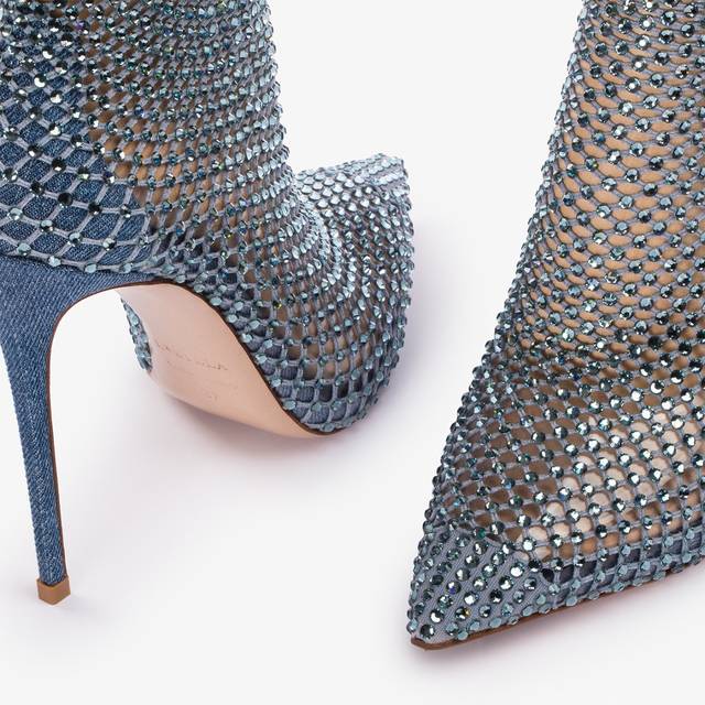 Le Silla Stivaletto Calza Blu Denim E Cristalli