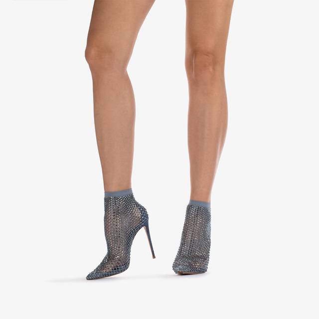 Le Silla Stivaletto Calza Blu Denim E Cristalli