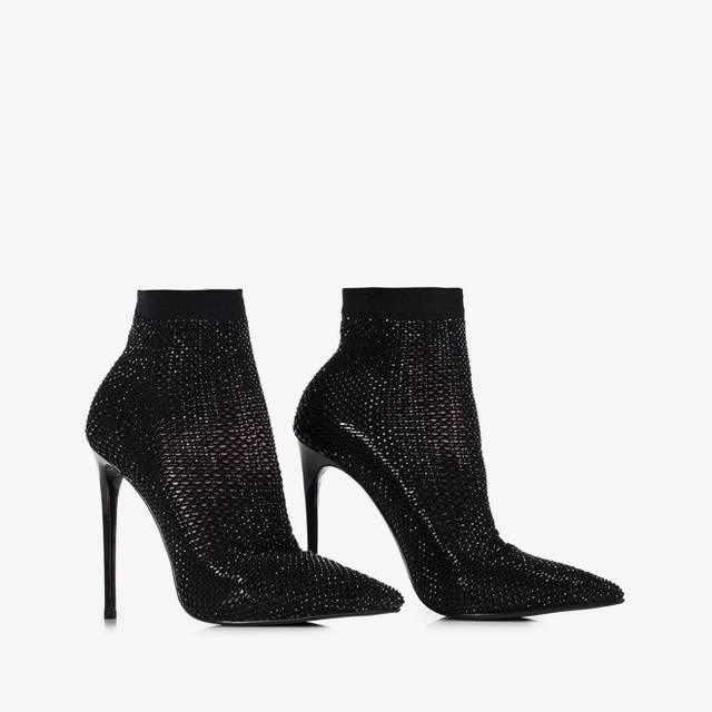 Le Silla Stivaletto Calza Nera Con Cristalli