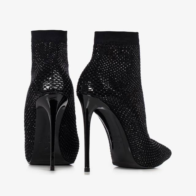 Le Silla Stivaletto Calza Nera Con Cristalli