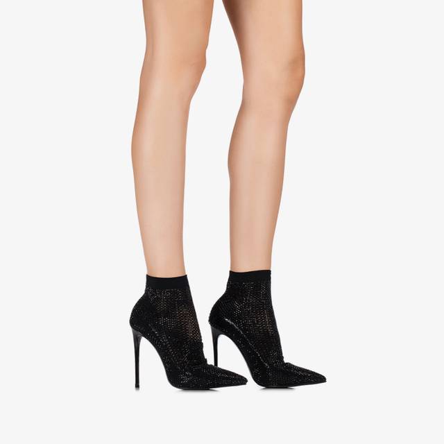 Le Silla Stivaletto Calza Nera Con Cristalli