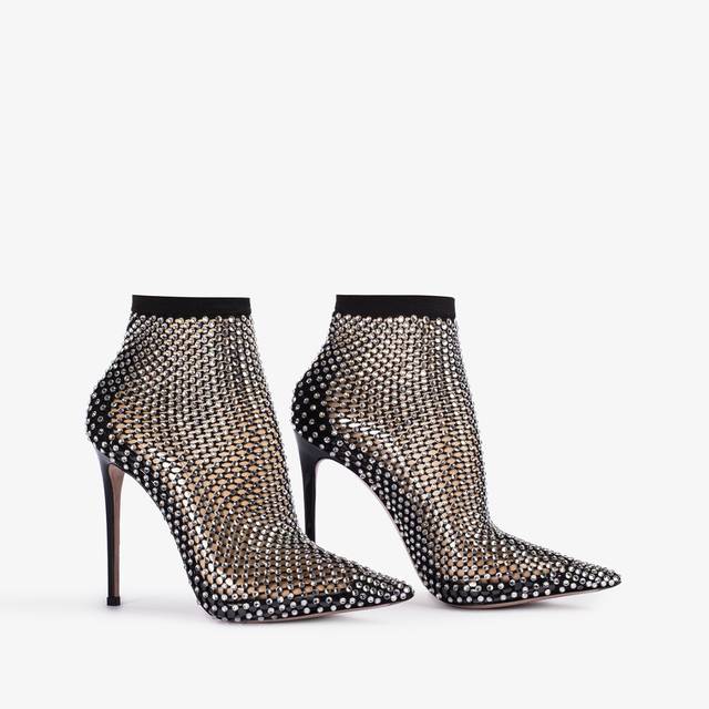 Le Silla Stivaletto Calza Nera E Cristalli Argento