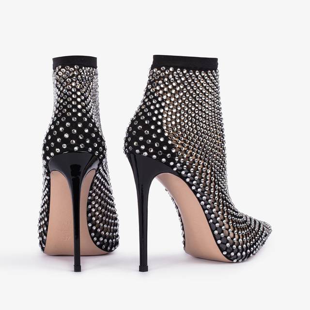 Le Silla Stivaletto Calza Nera E Cristalli Argento