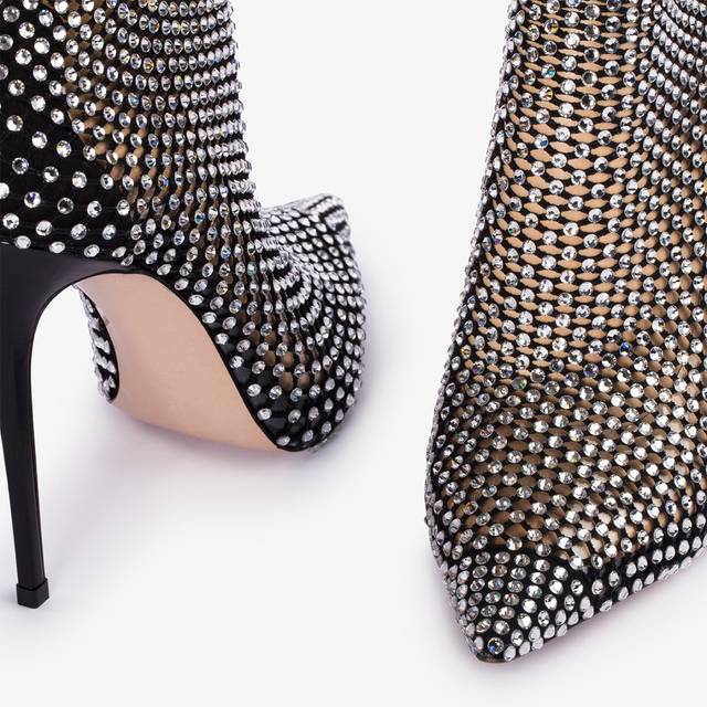 Le Silla Stivaletto Calza Nera E Cristalli Argento