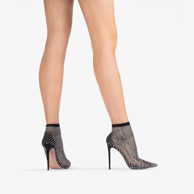 Le Silla Stivaletto Calza Nera E Cristalli Argento