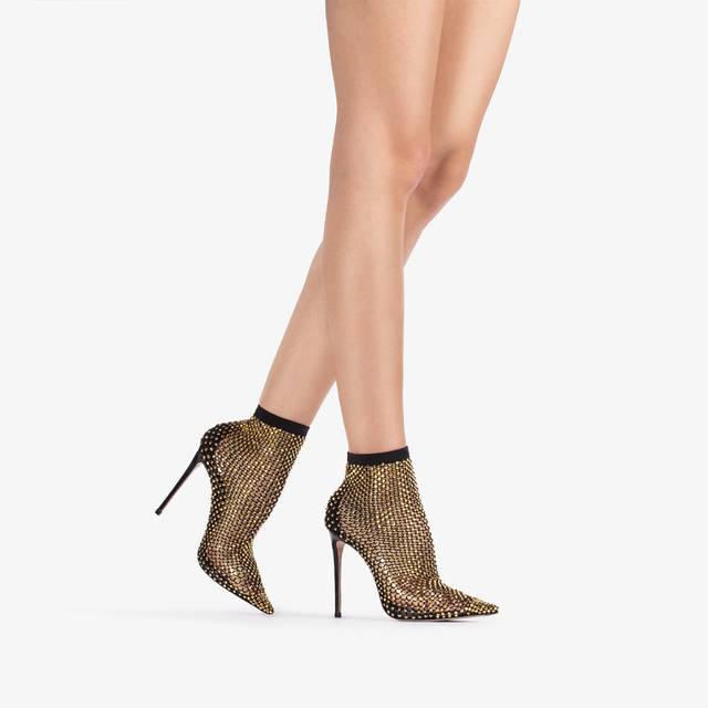 Le Silla Stivaletto Calza Nera E Cristalli Oro
