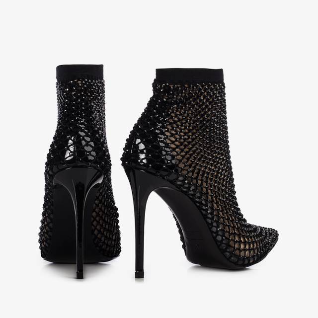 Le Silla Stivaletto Calza Nera E Cristalli