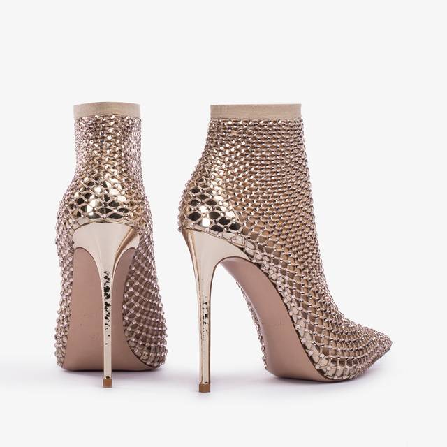 Le Silla Stivaletto Calza Platino E Cristalli