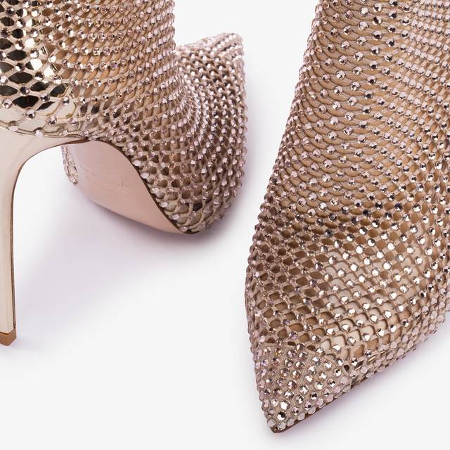 Le Silla Stivaletto Calza Platino E Cristalli