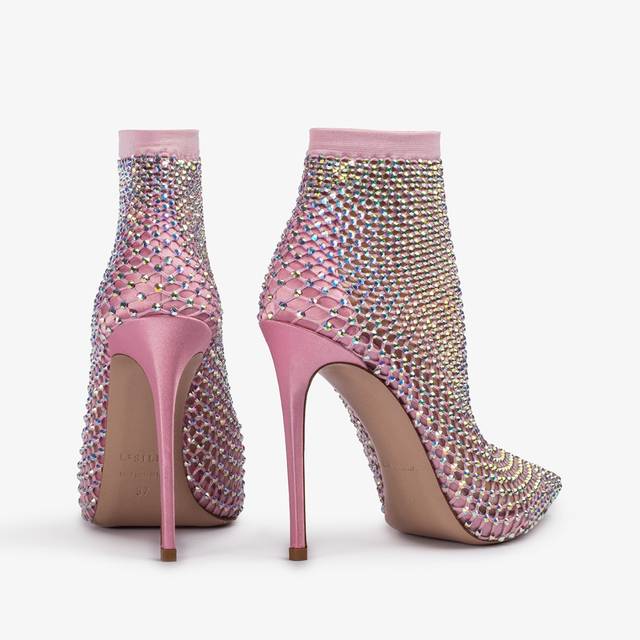 Le Silla Stivaletto Calza Rosa Dea E Cristalli