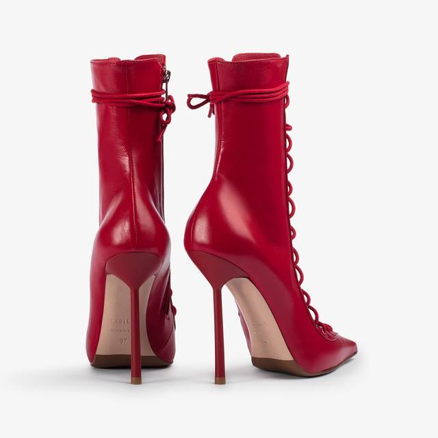 Le Silla Stivaletto Con Stringhe Pelle Rosso