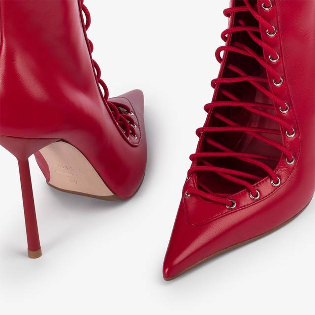 Le Silla Stivaletto Con Stringhe Pelle Rosso