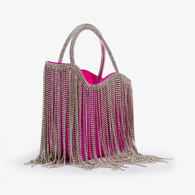 Le Silla Mini Bag Raso Fucsia Bouganville Con Frange Argento