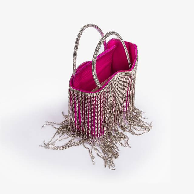 Le Silla Mini Bag Raso Fucsia Bouganville Con Frange Argento