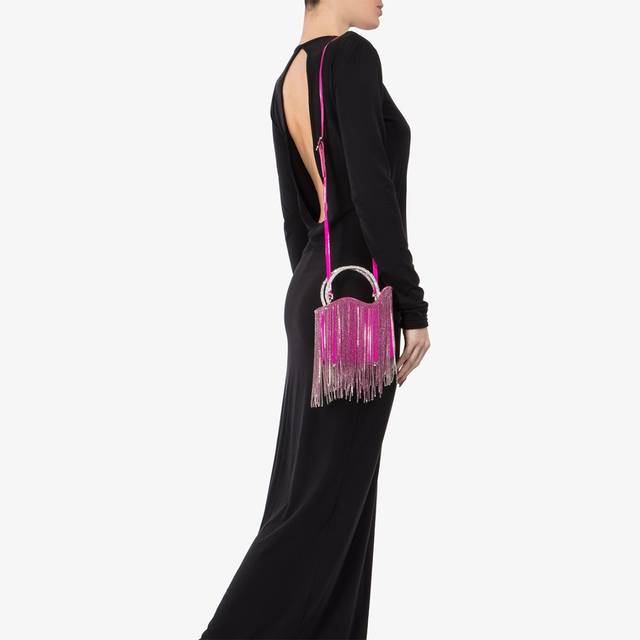 Le Silla Mini Bag Raso Fucsia Bouganville Con Frange Argento