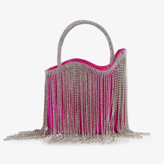 Le Silla Mini bag raso fucsia bouganville con frange argento
