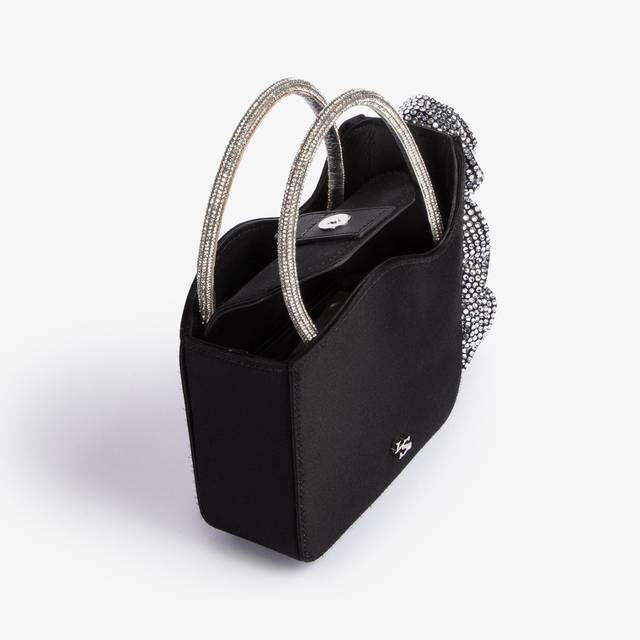 Le Silla Mini Bag Raso Nero E Cristalli Con Rose Gioiello