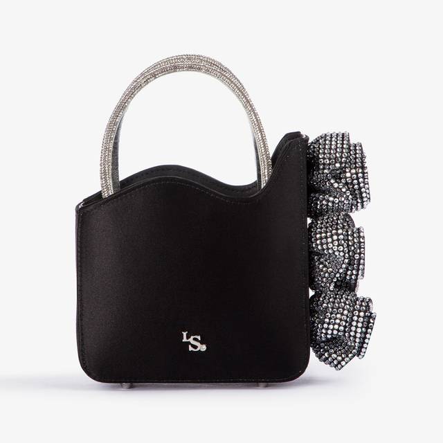 Le Silla Mini bag raso nero e Cristalli con rose gioiello