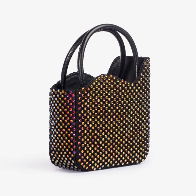 Le Silla Mini Bag Raso Nero E Cristalli Iridescenti