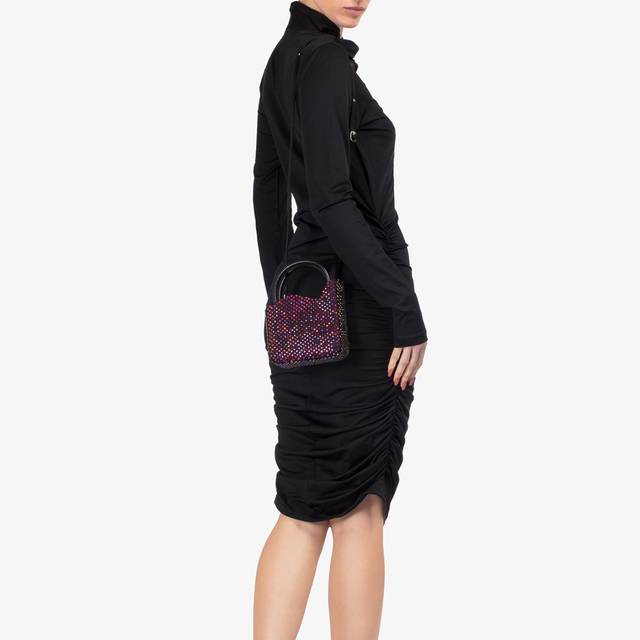 Le Silla Mini Bag Raso Nero E Cristalli Iridescenti