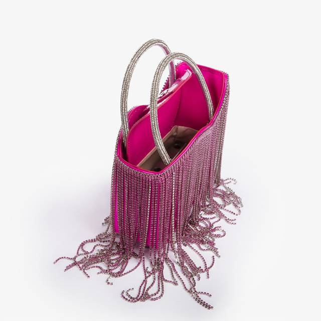 Le Silla Mini Bag Vernice Fucsia Bouganville Con Frange Fucsia